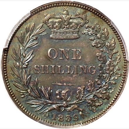v18391sb 1839年 ヴィクトリア ヤングヘッド  1シリング銀貨