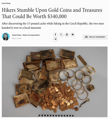 Hikers-Stumble-Upon-Gold-1 チェコで発見された19世紀金貨・宝飾品の埋蔵品（価値5100万円）